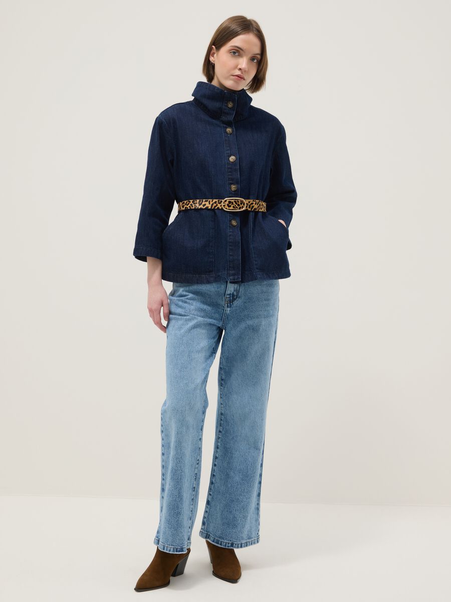 Giacca in puro cotone denim blu regular fit con colletto_0