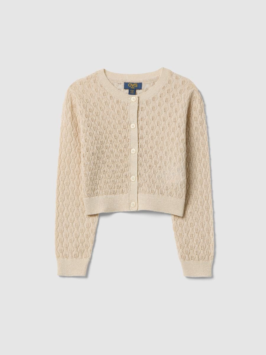 Girls' regular fit beige cotton-blend cardigan_0