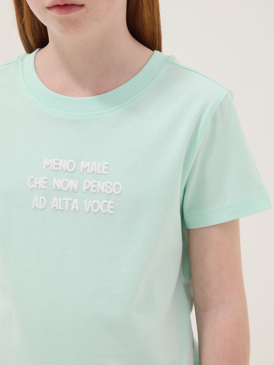 Girl's light blue pure cotton T-shirt regular fit with slogan_2