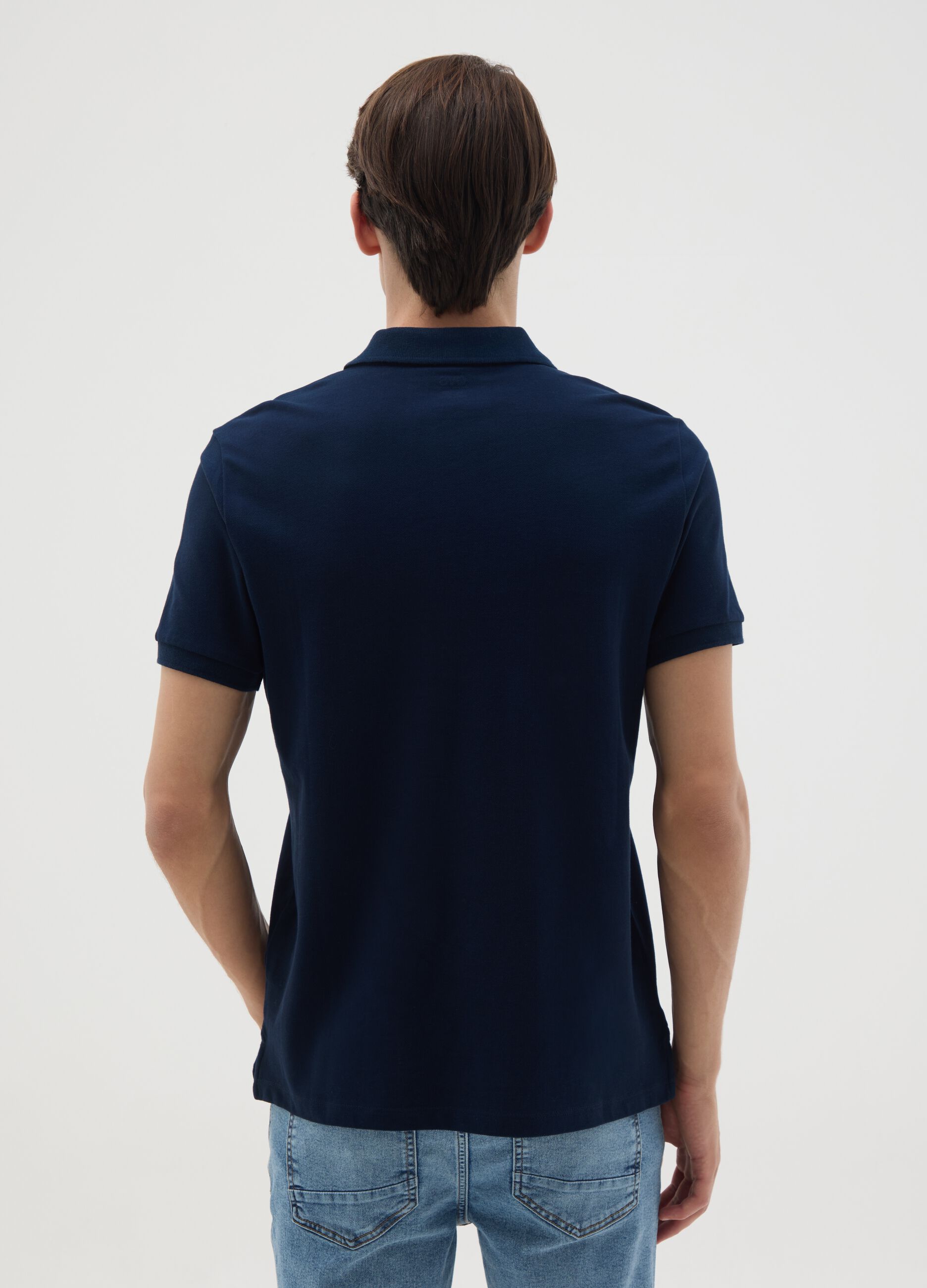 Men's pure cotton blue regular fit polo shirt
