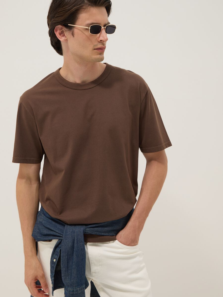 Brown pure cotton relaxed-fit T-shirt_0