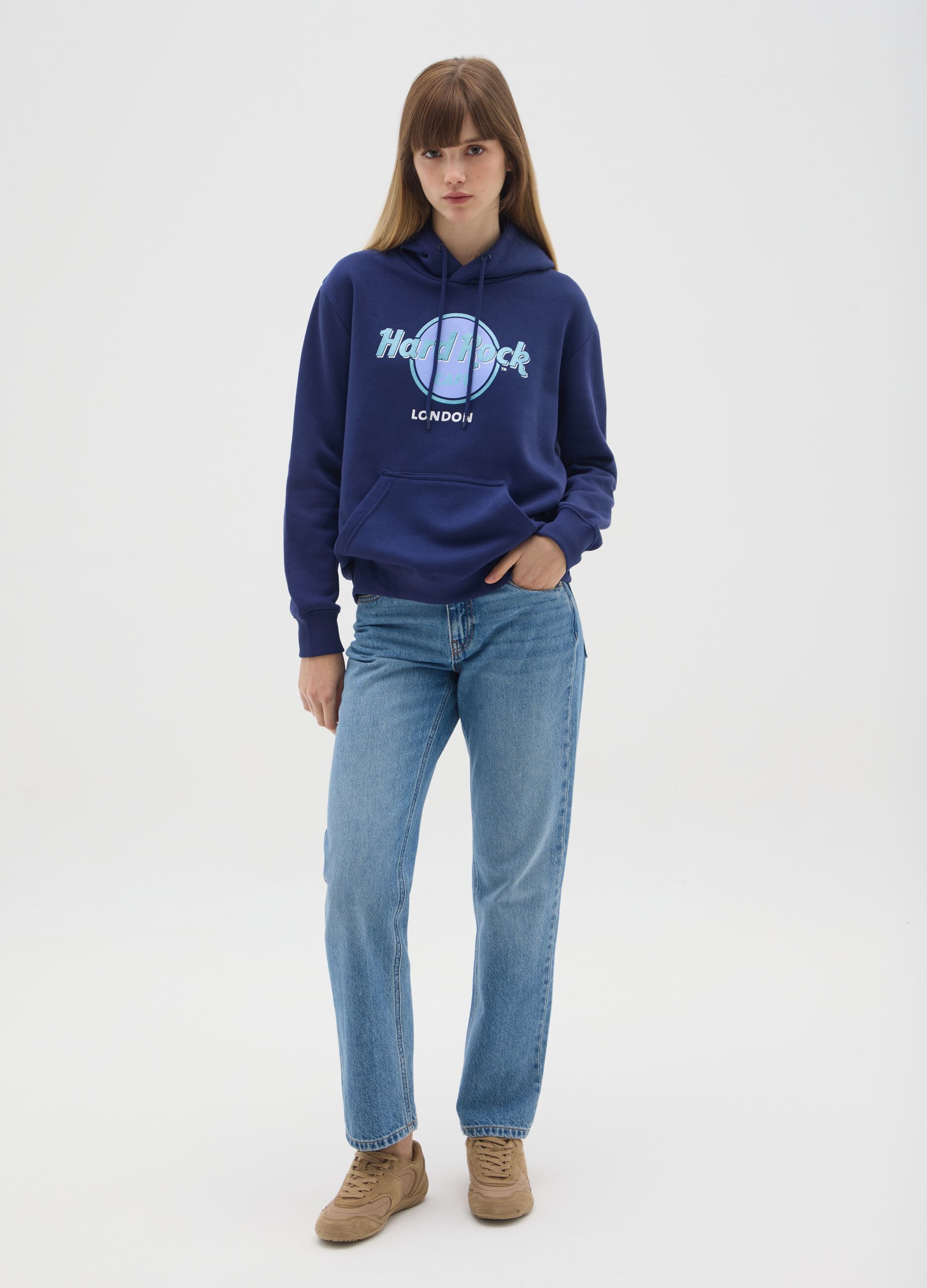 Blue cotton blend sweatshirt regular fit with Hard Rock Cafe logo