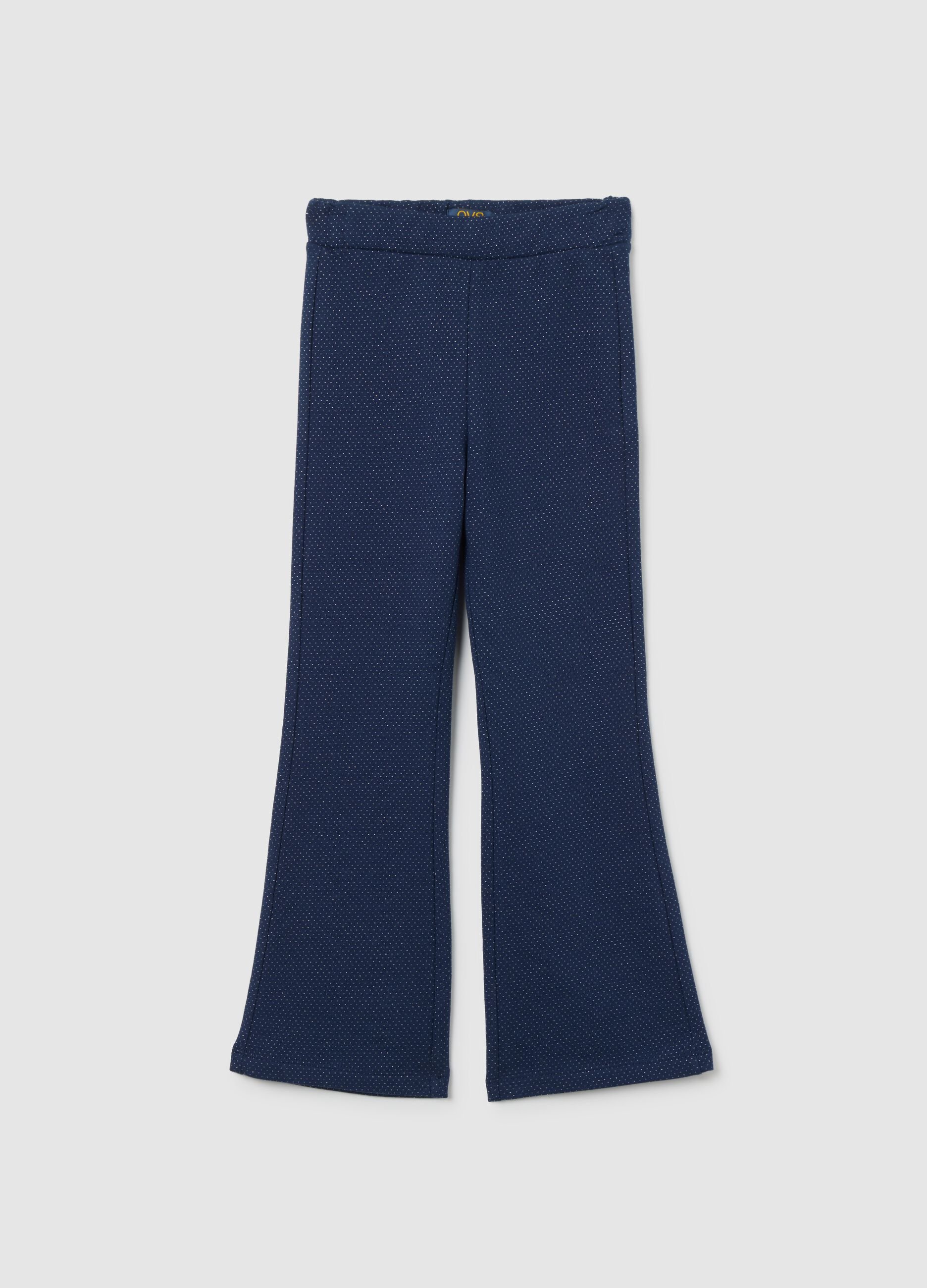 Girls' Blue Flare Polka Dot Leggings in Stretch Cotton