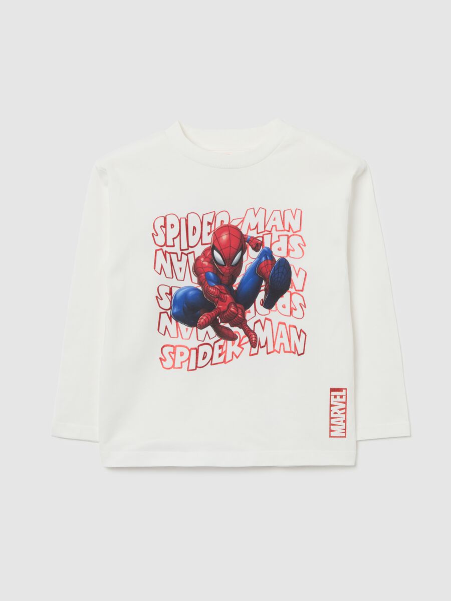White long-sleeve cotton top with Spiderman print_0