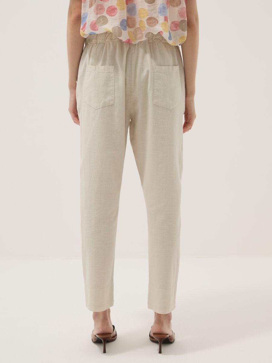 Pantaloni beige in misto lino e cotone_2