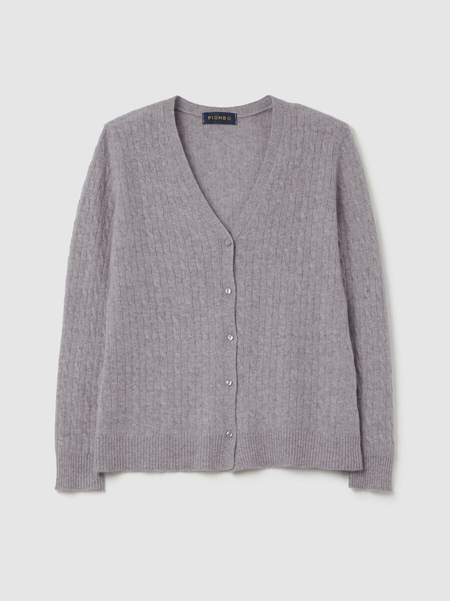 Cardigan in cable-knit cashmere with V neck_4