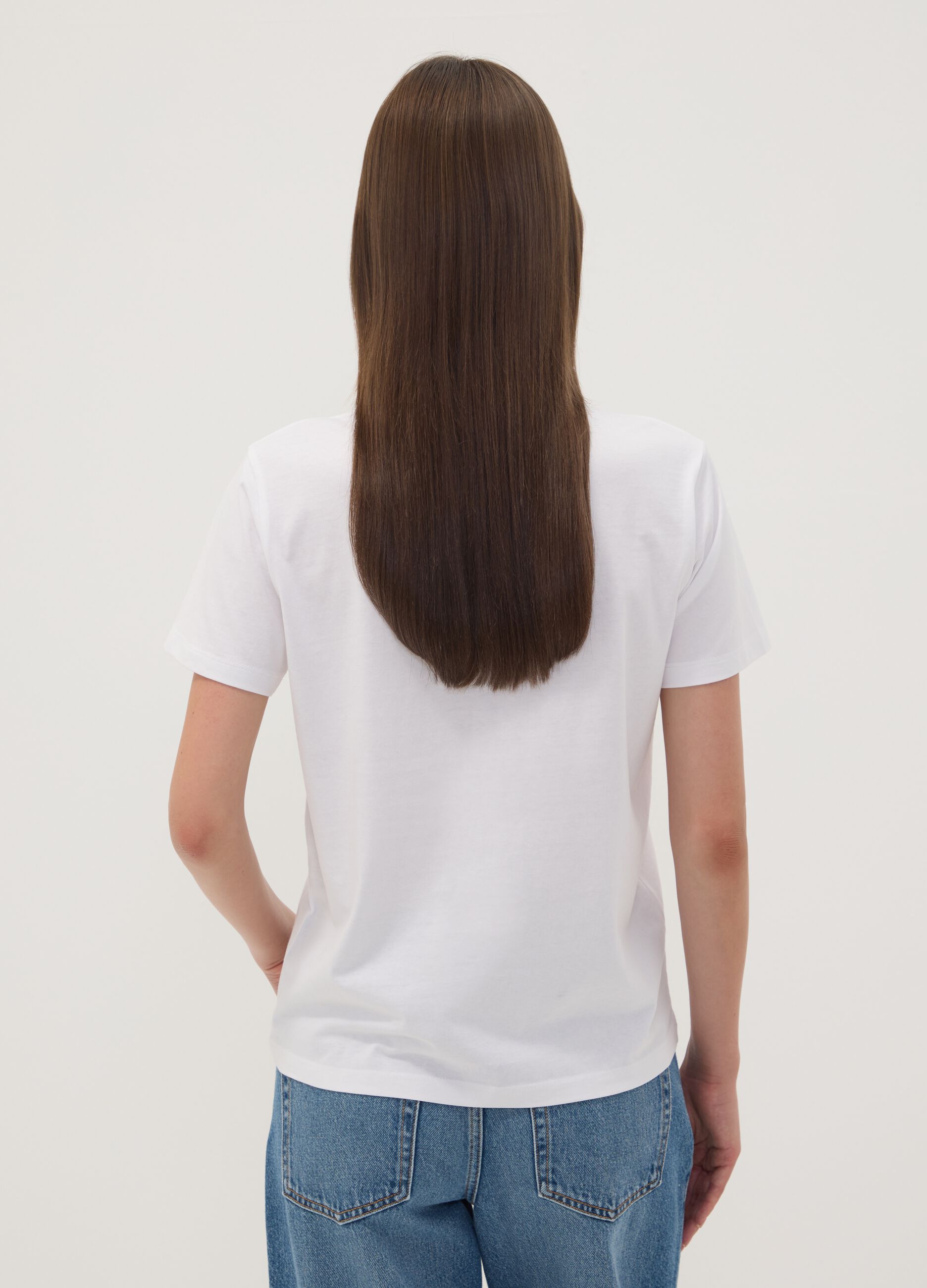 White pure cotton T-shirt with Hokusai print