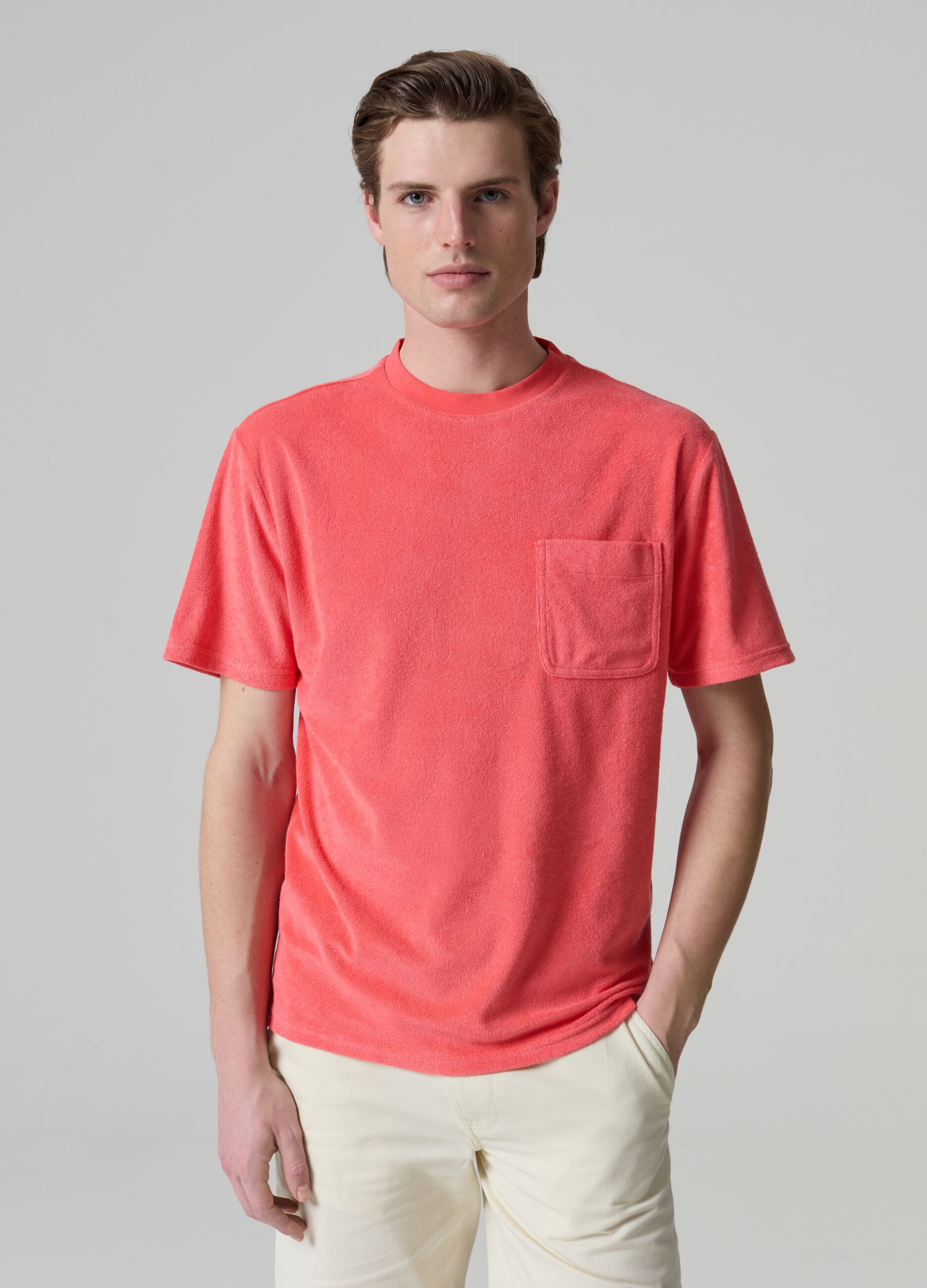 Reverse French terry T-shirt with pocket