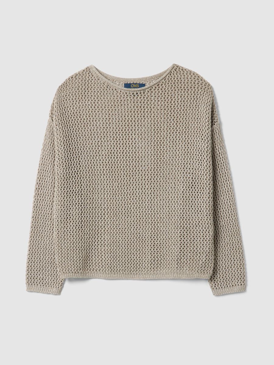 Maglione in misto viscosa beige regular fit con lavorazione a maglia_4