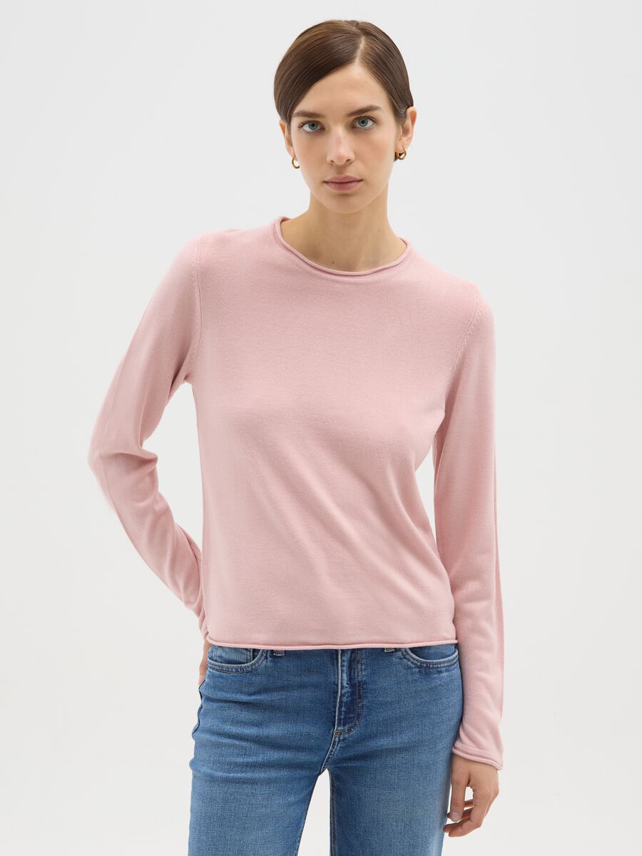 Maglione rosa lungo in jersey_0