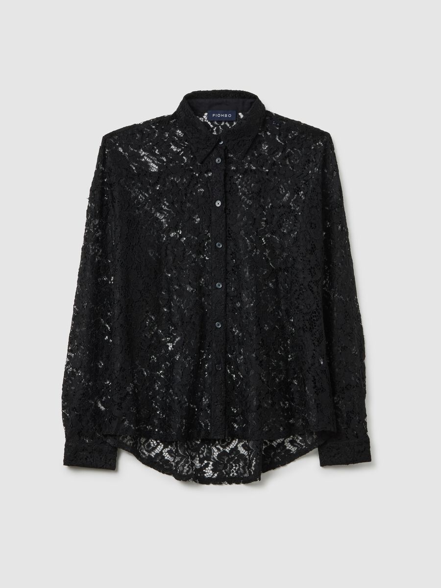 Black Transparent Lace Regular Fit Shirt_4
