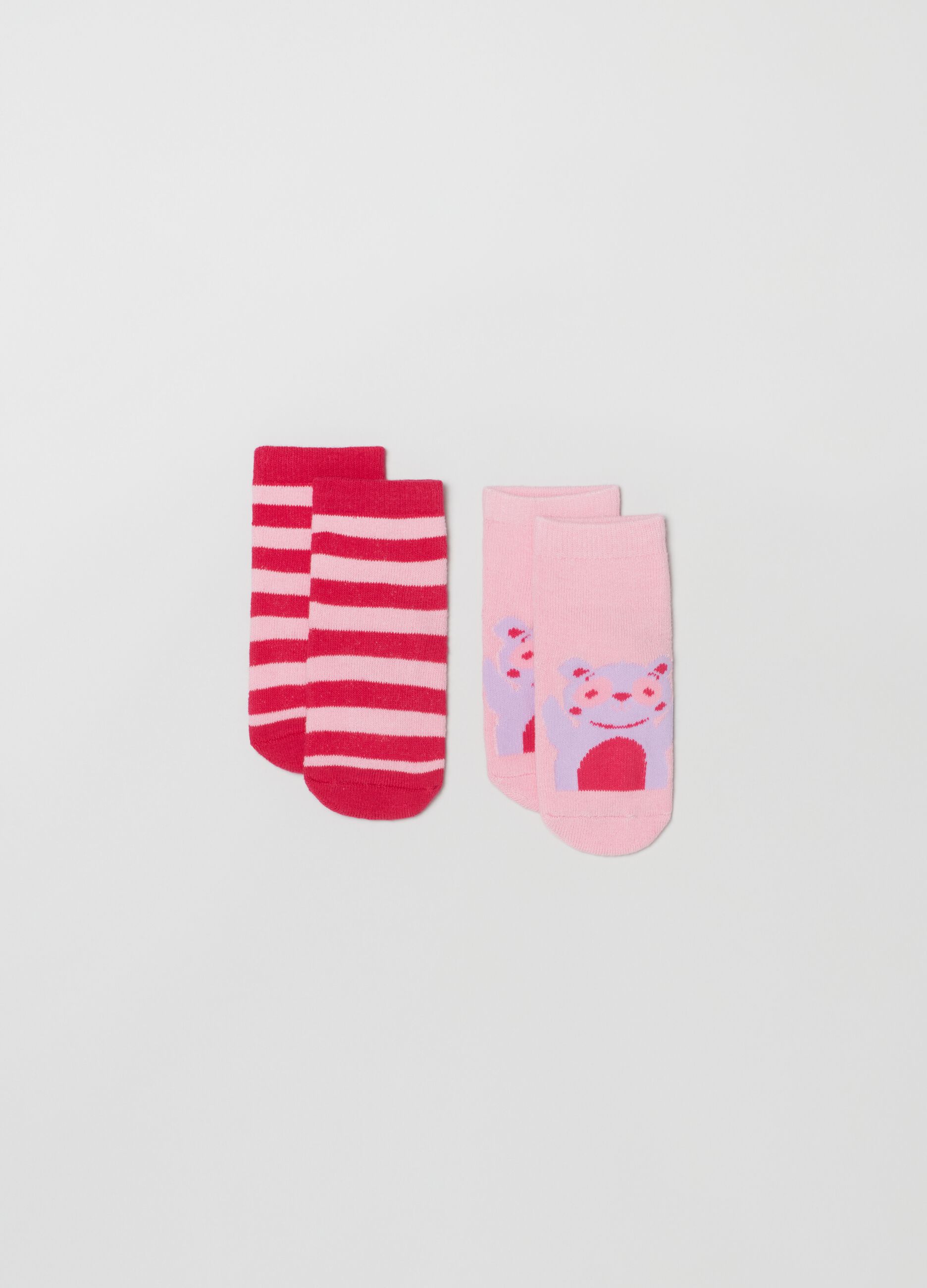Two-pack slipper socks with panda and stripes design