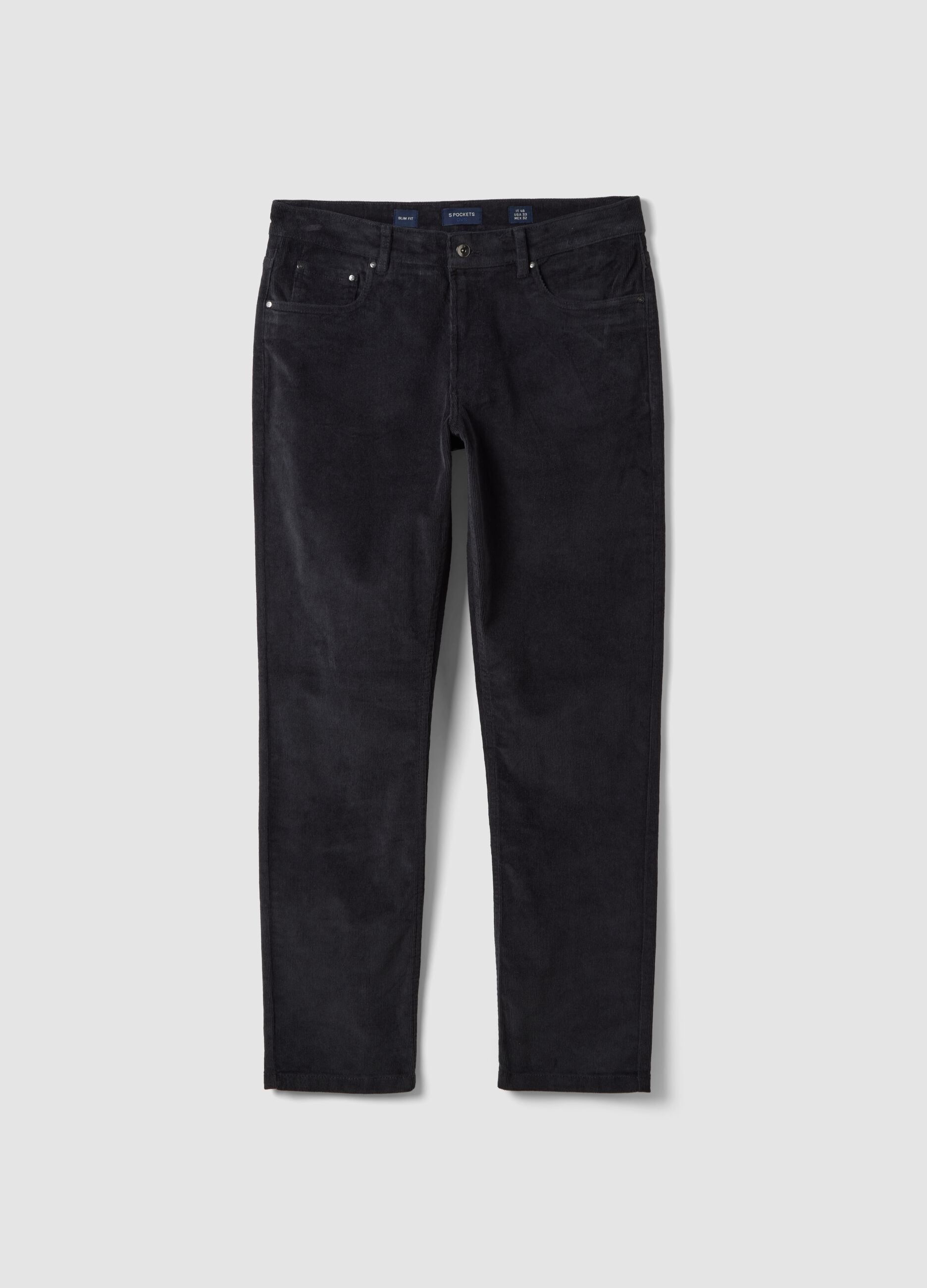 Pantaloni grigi in cotone elasticizzato a coste slim fit