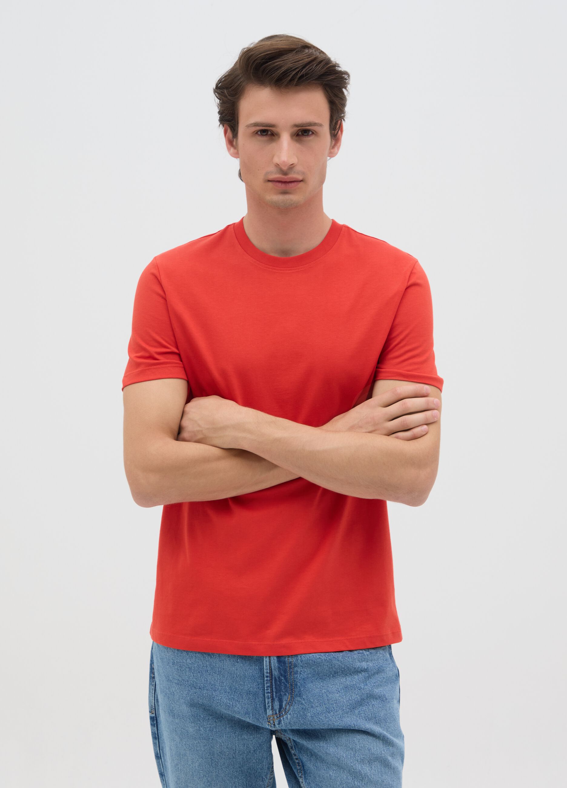 Men's regular fit red pure cotton T-shirt