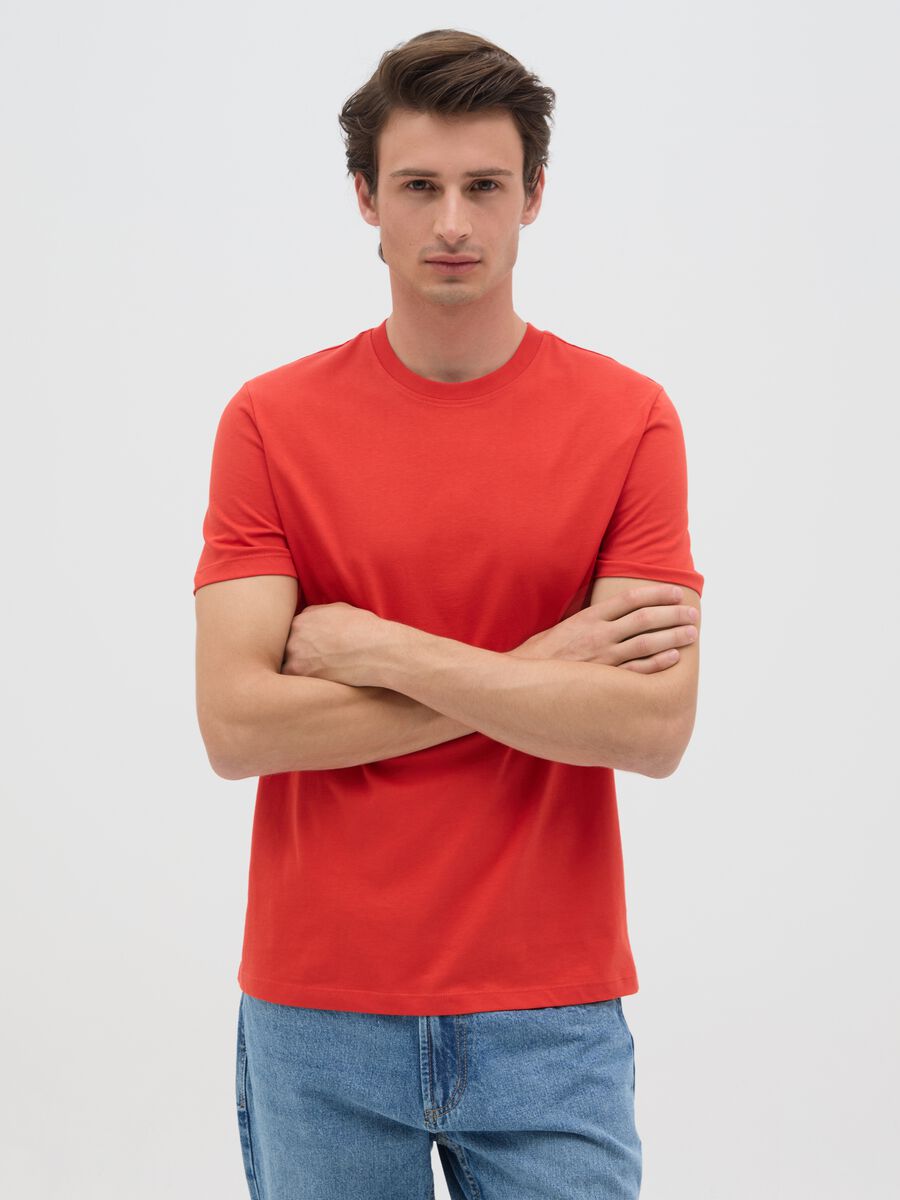 Men's regular fit red pure cotton T-shirt_0