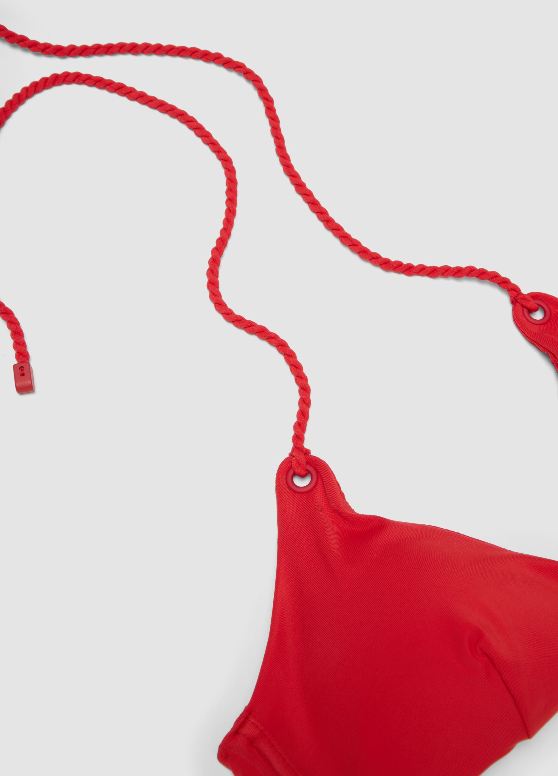 Red triangle bikini top in stretch fabric