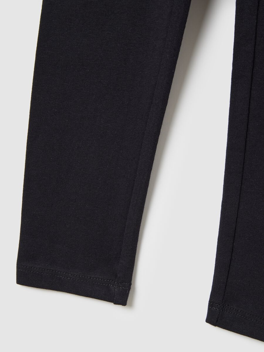 Leggings da bambina in cotone elasticizzato nero skinny_3