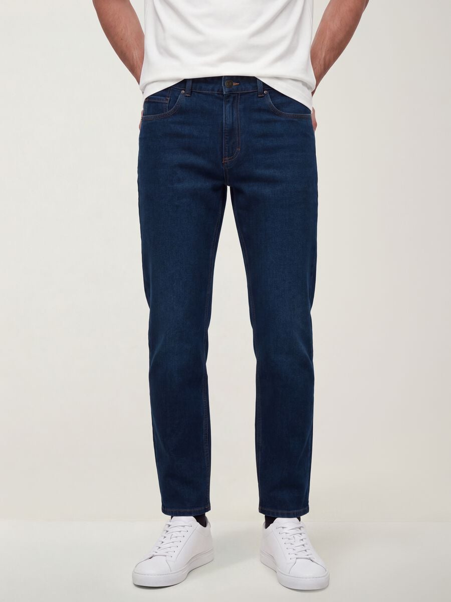 Blue denim jeans in cotton-viscose blend, regular fit_1