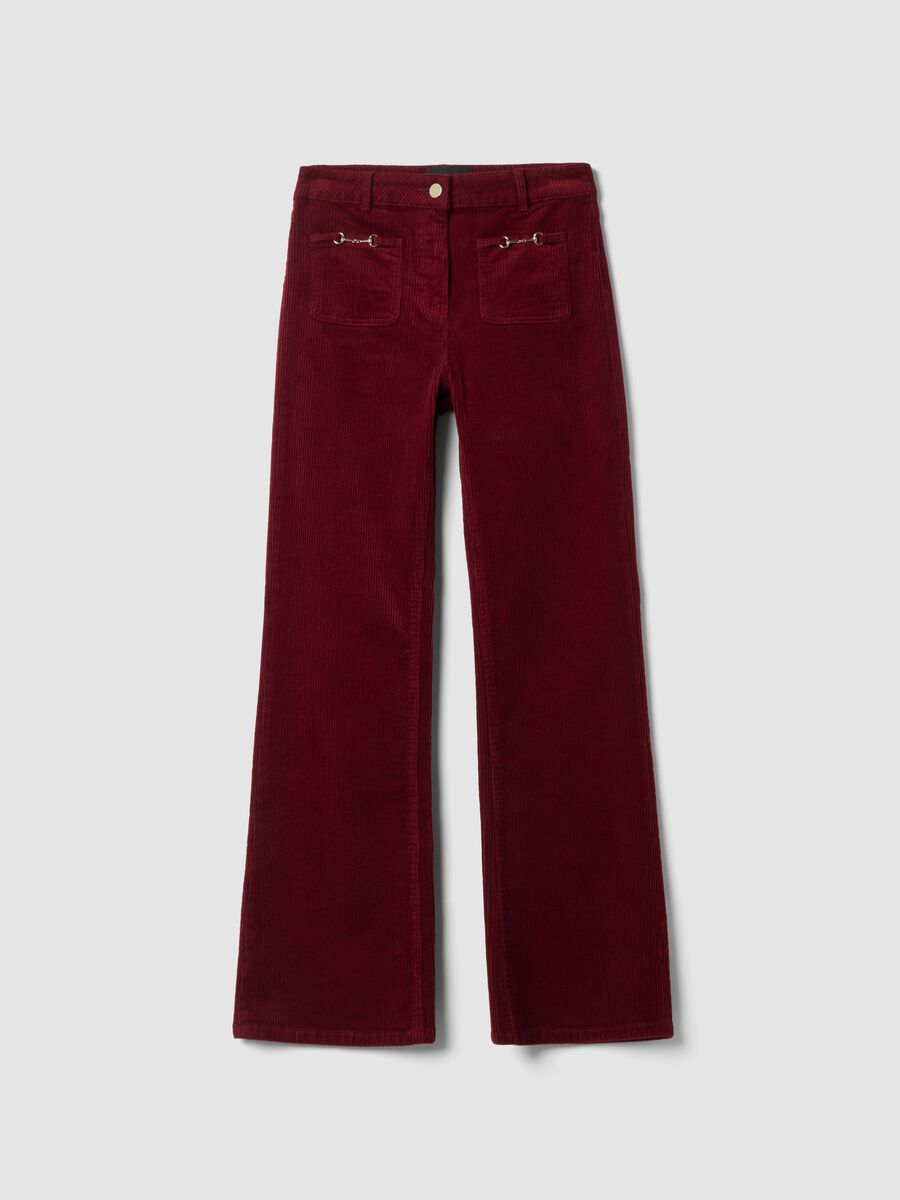Red flared corduroy stretch-cotton trousers_4