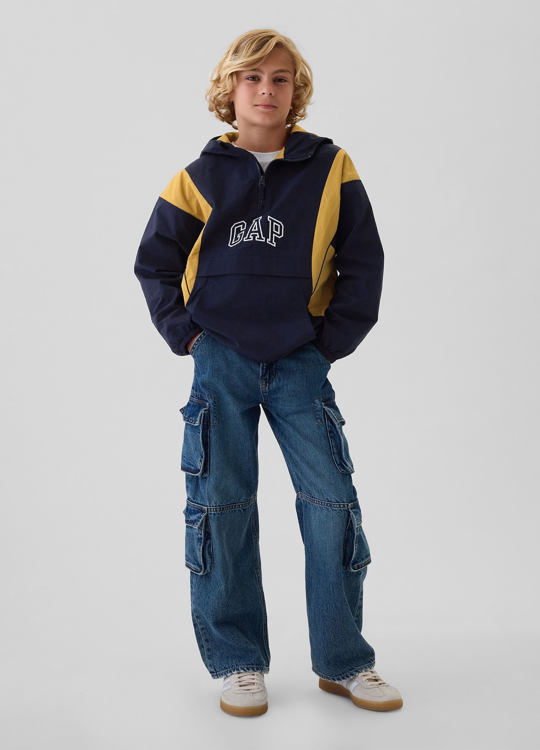 Half-zip jacket with hood and logo