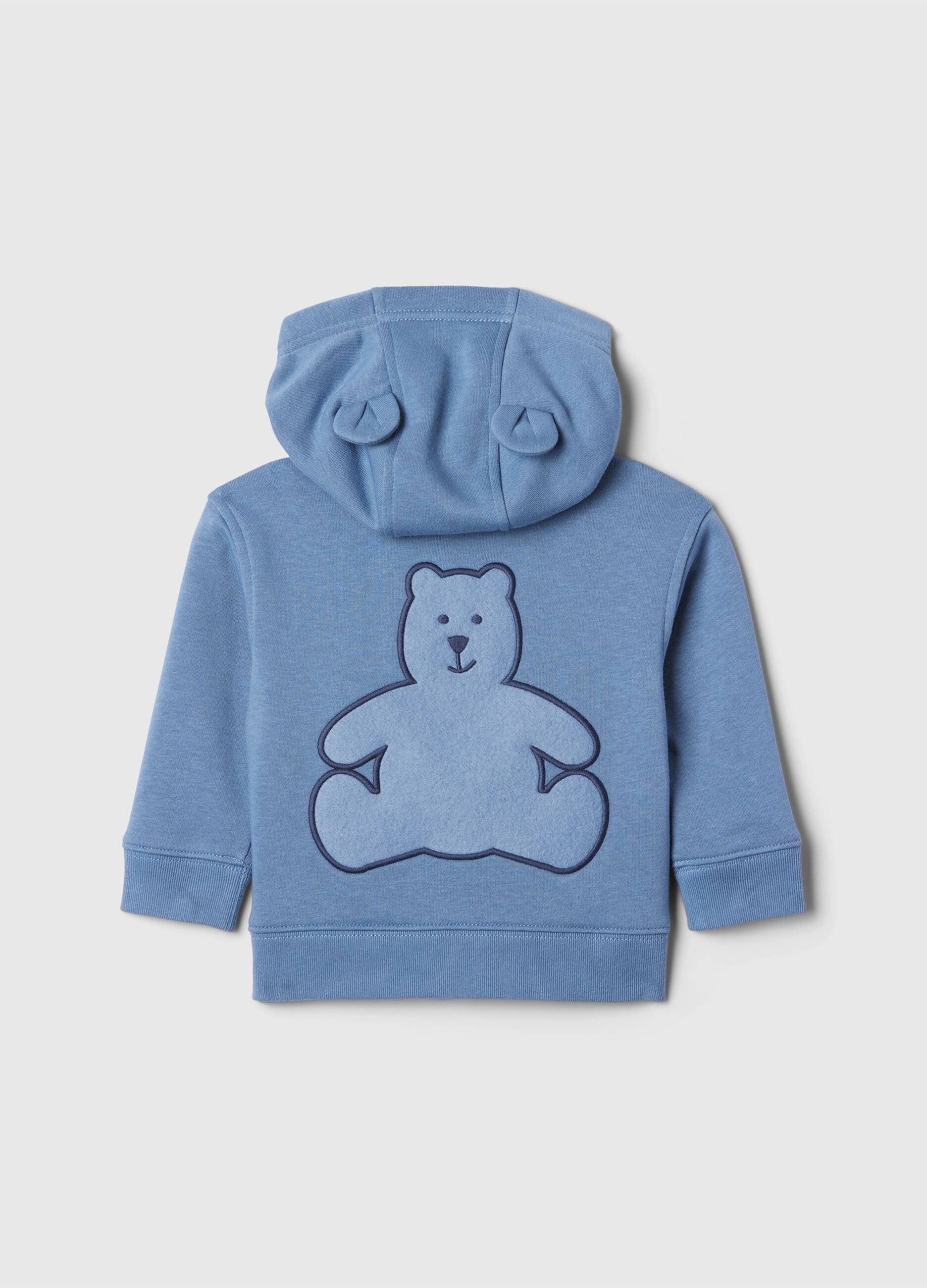 Full-zip sweatshirt with hood, logo embroidery and teddy bear
