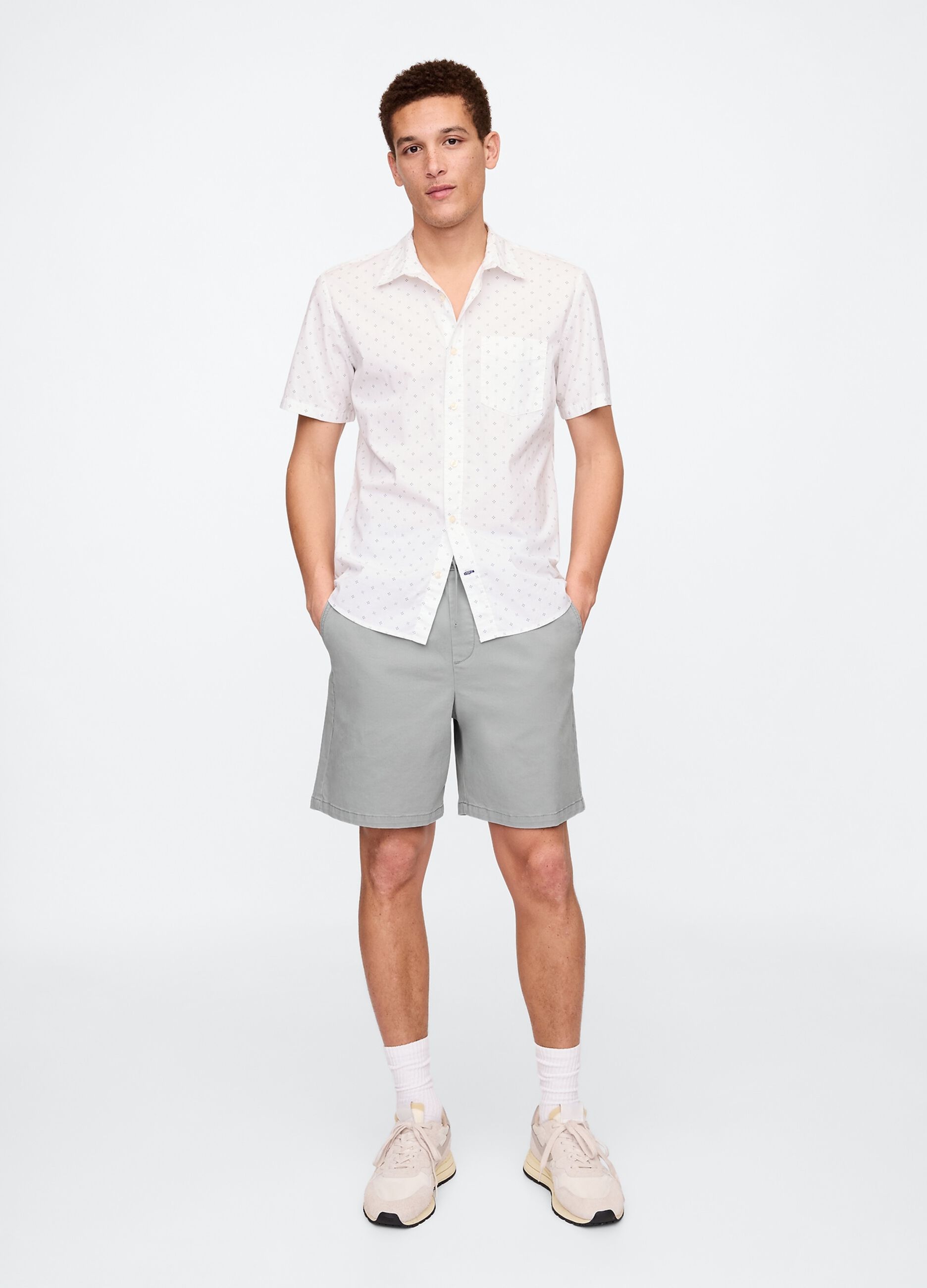 Stretch cotton shorts with drawstring