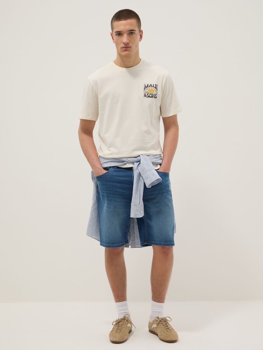 White pure cotton short-sleeve T-shirt, relaxed fit, with print_1