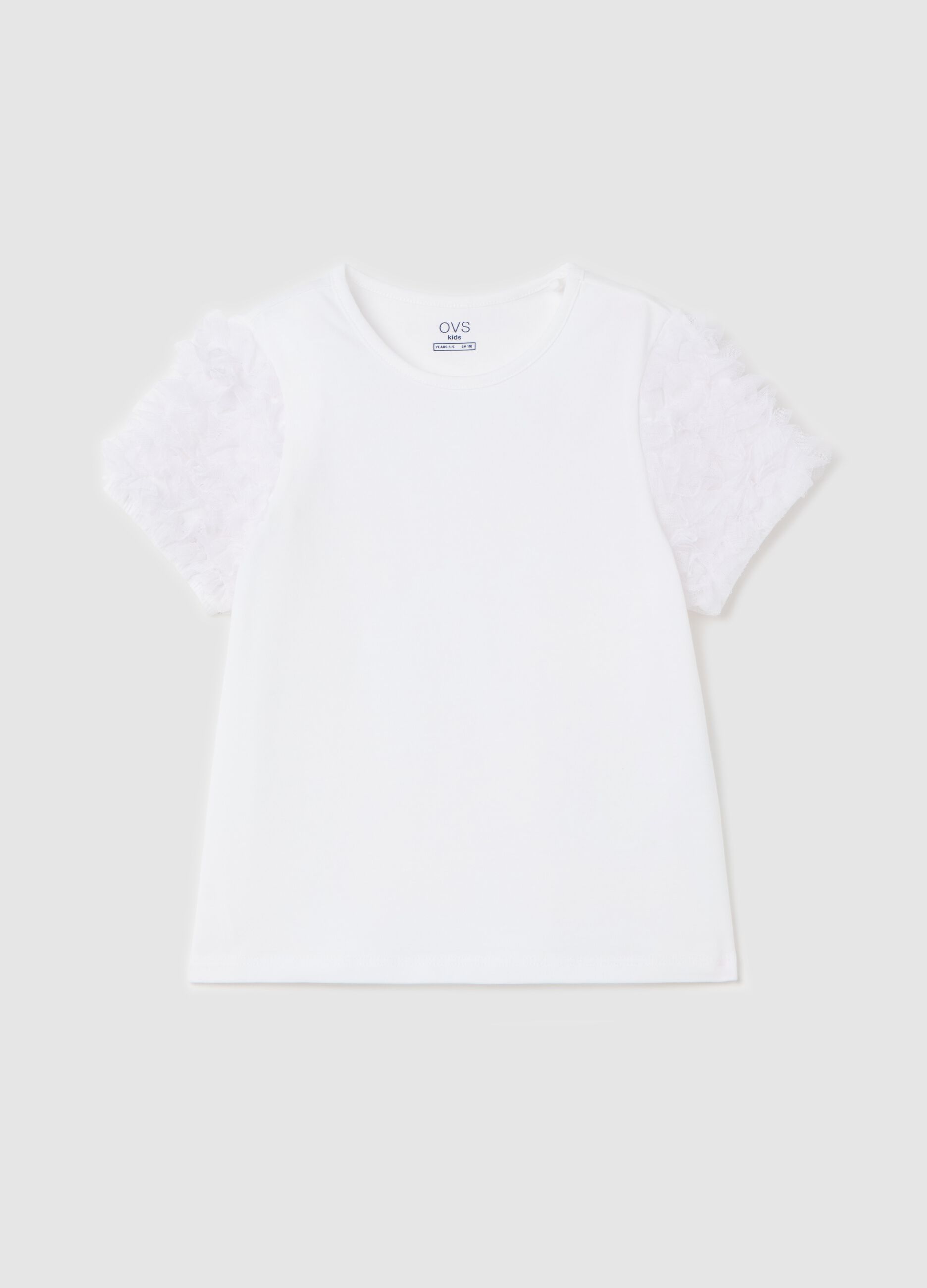 T-shirt with round neck and tulle appliqués