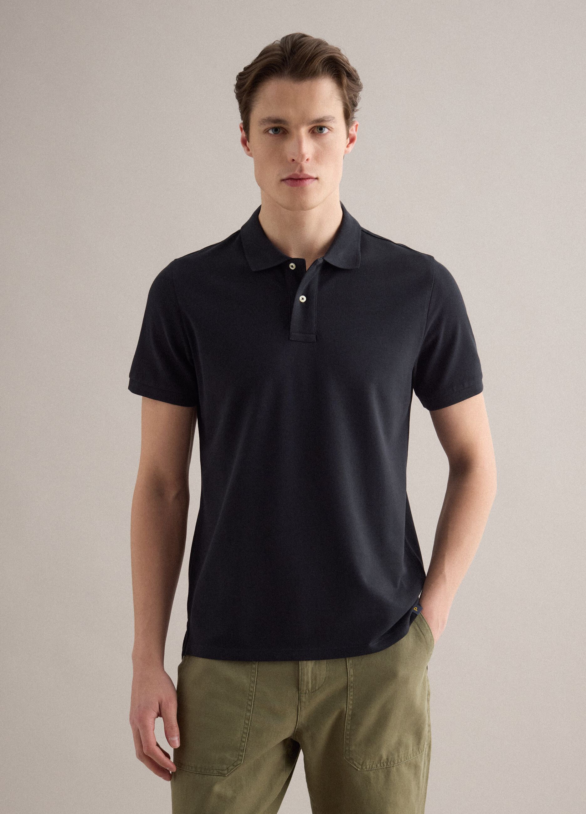 Black pure cotton short sleeve polo shirt regular fit