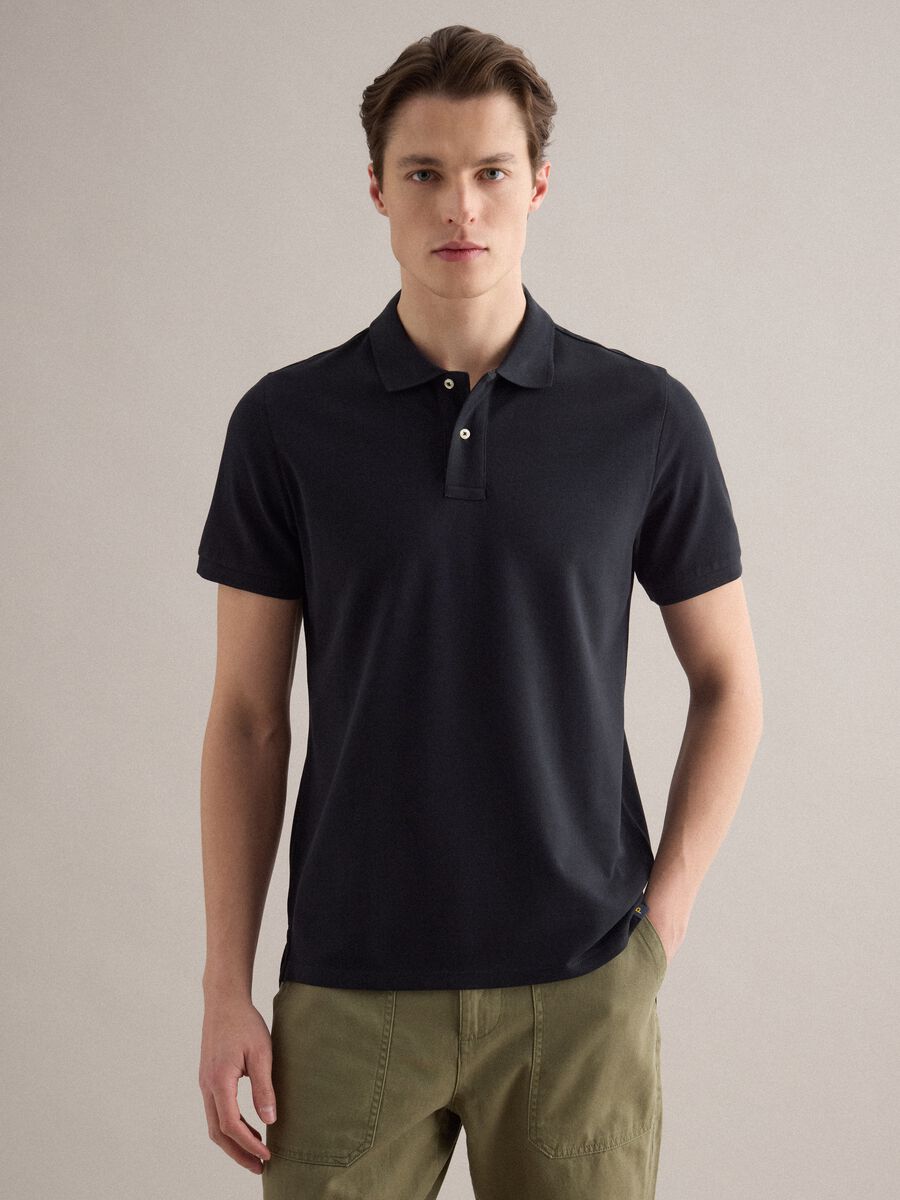 Polo a maniche corte in puro cotone nero regular fit_0