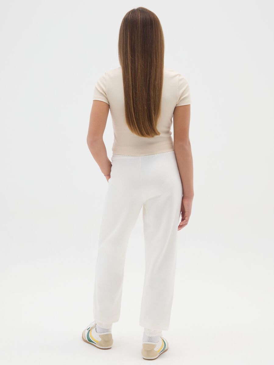 Girls' white pure cotton jogger trousers regular fit_1