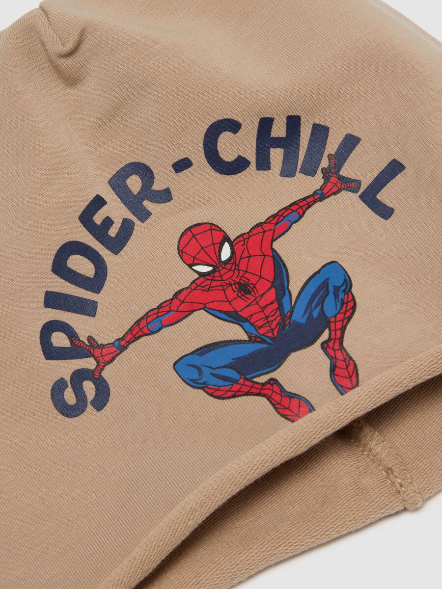 Beige stretch cotton children's cap with Spider-Man print_2