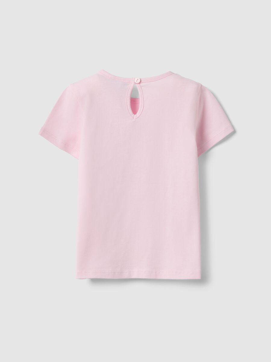 Girls' pink cotton T-shirt regular fit with cat_1