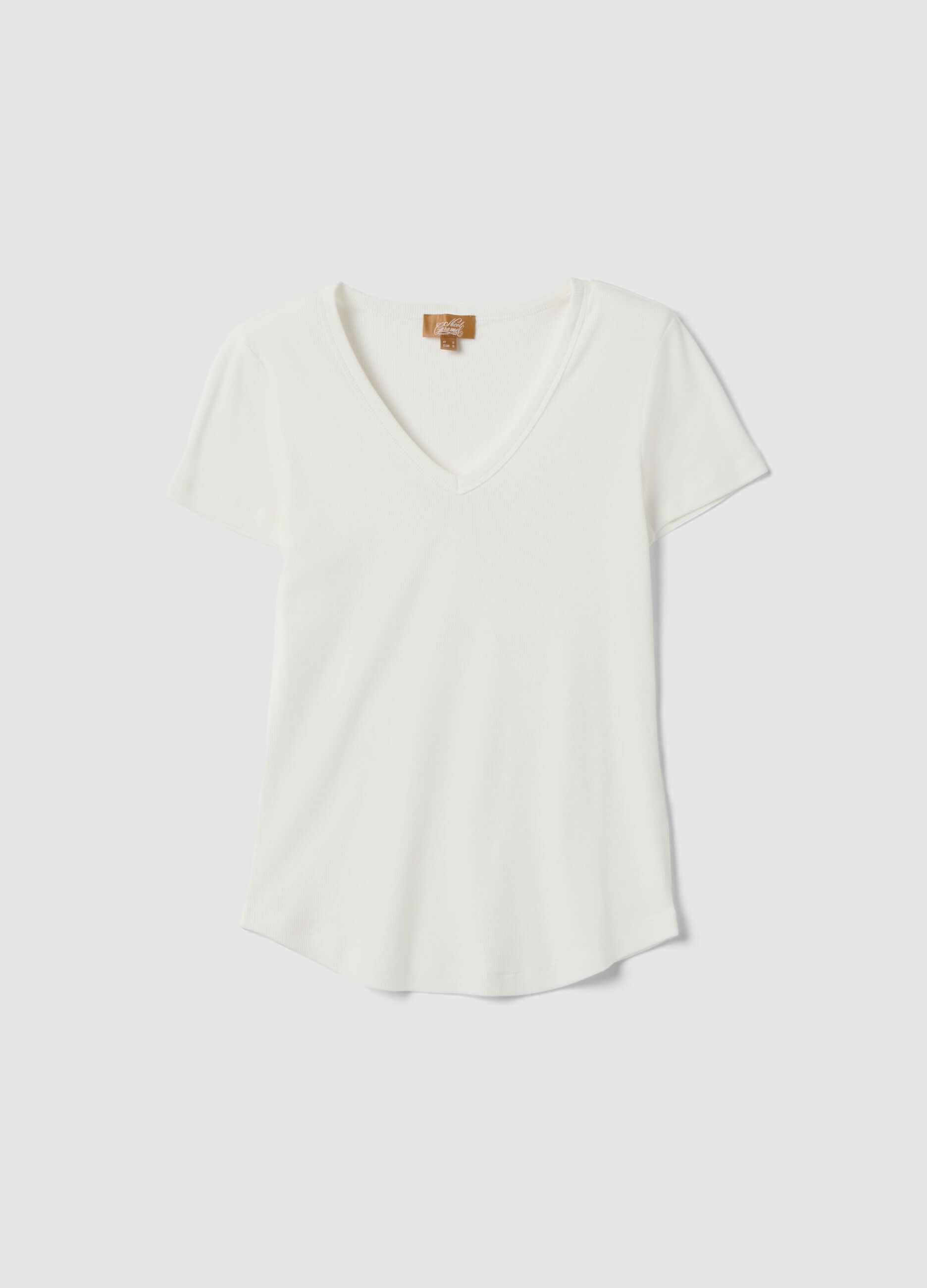 White maternity t-shirt with V-neck in stretchy cotton and modal