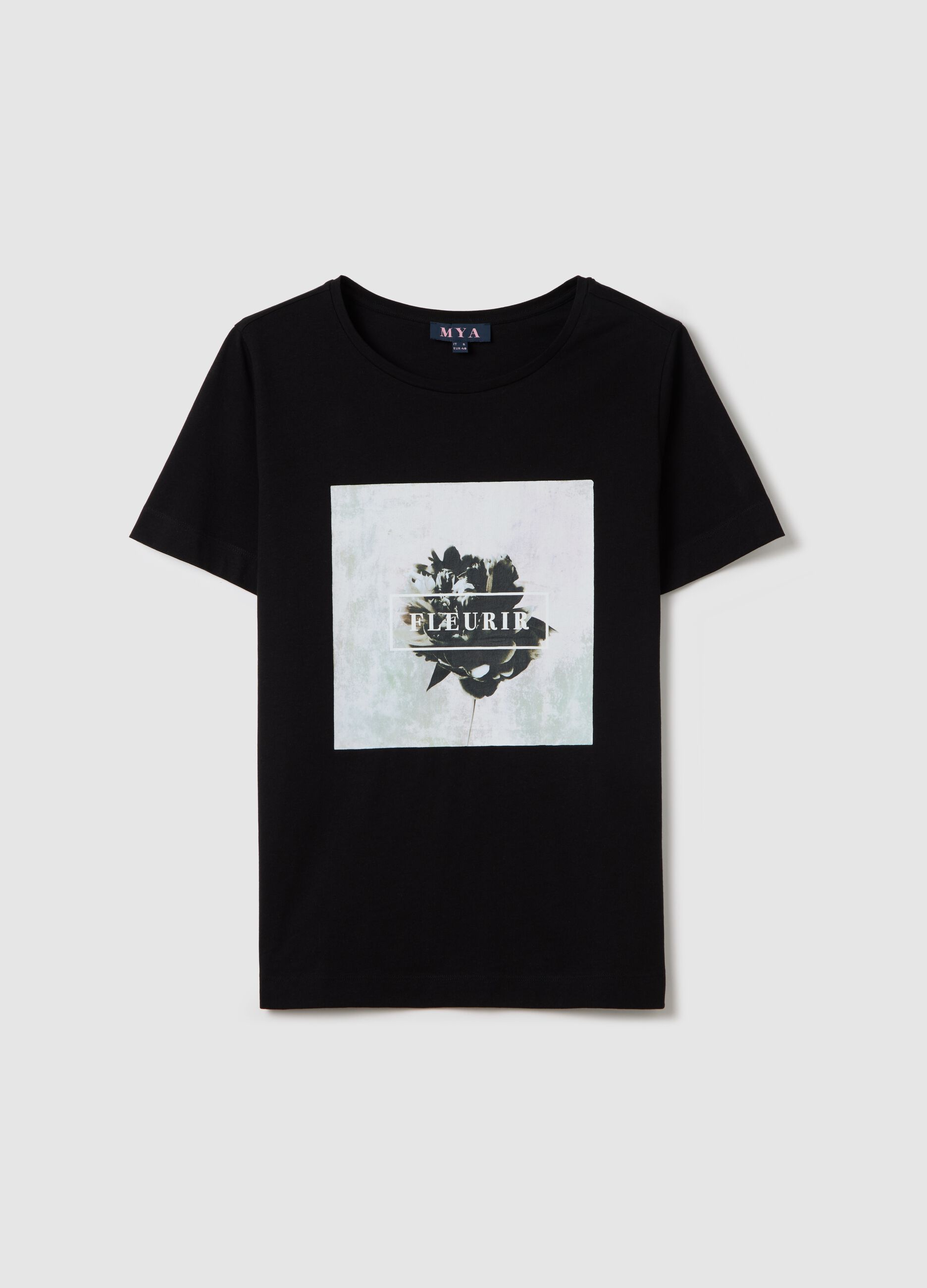 T-shirt nera a maniche corte in cotone Curvy