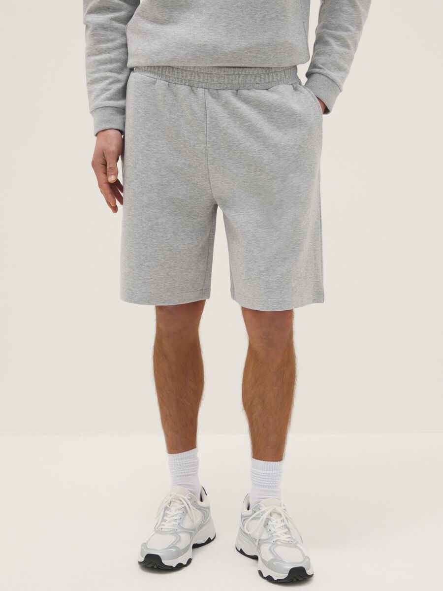 Grey Stretch Cotton Regular Fit Bermuda Shorts_1