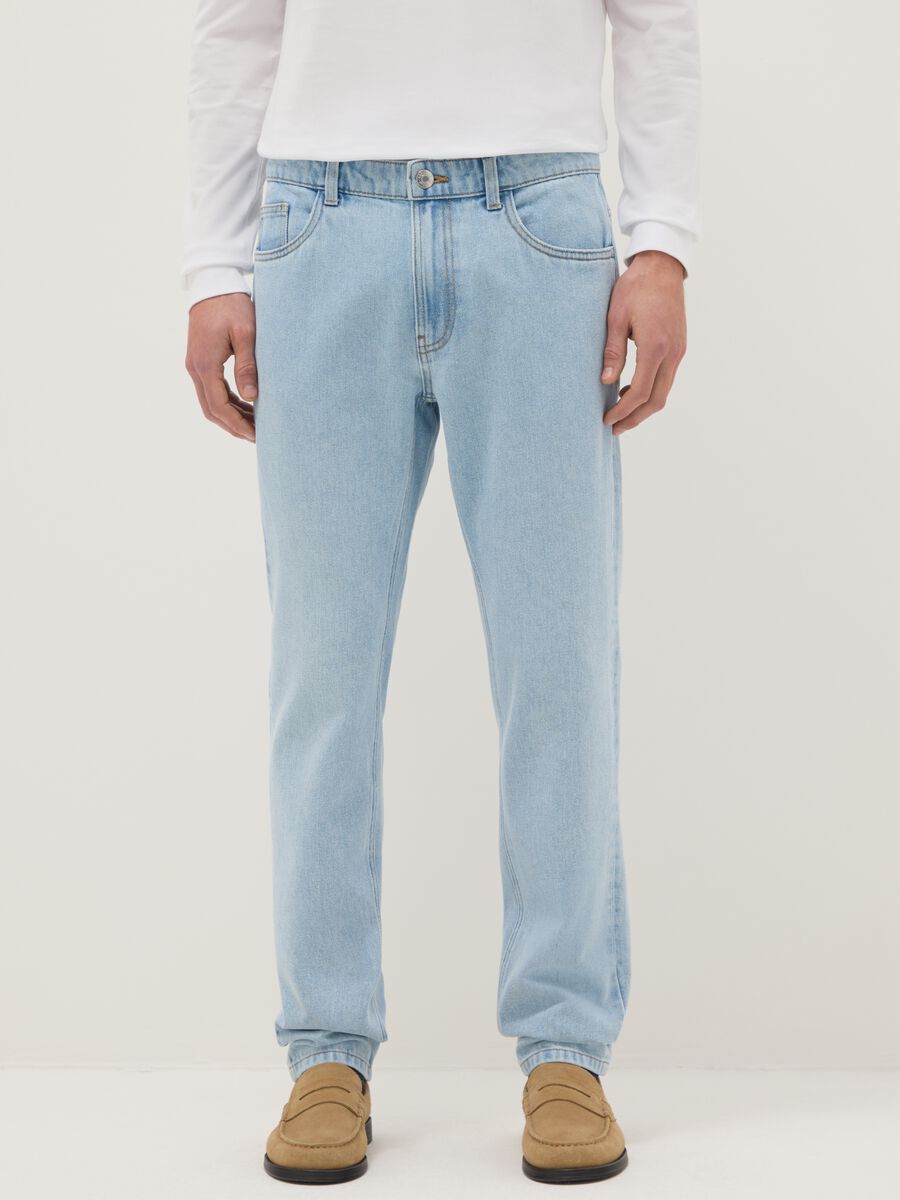 Slim fit blue cotton blend jeans_1