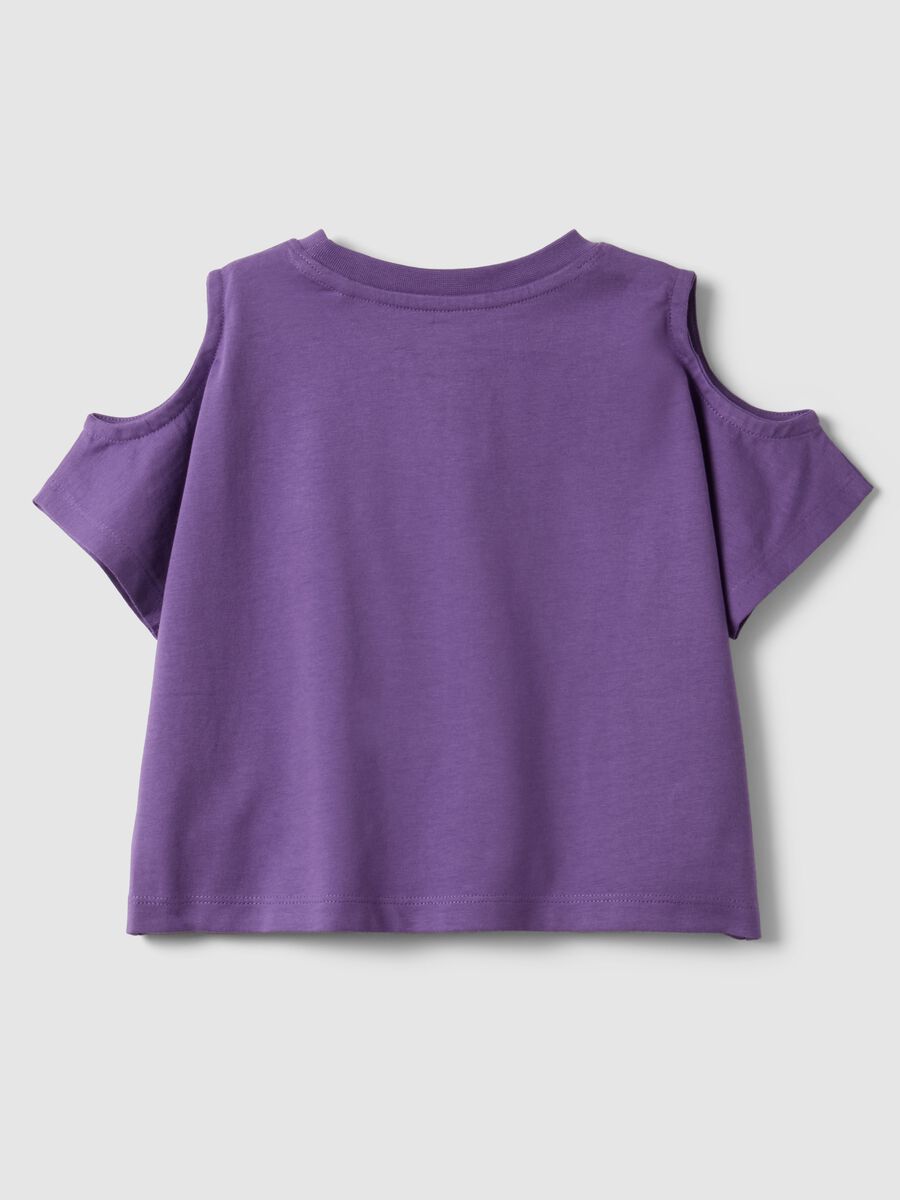 Purple pure cotton girls&rsquo; T-shirt with embroidery and cut-out sleeves_1