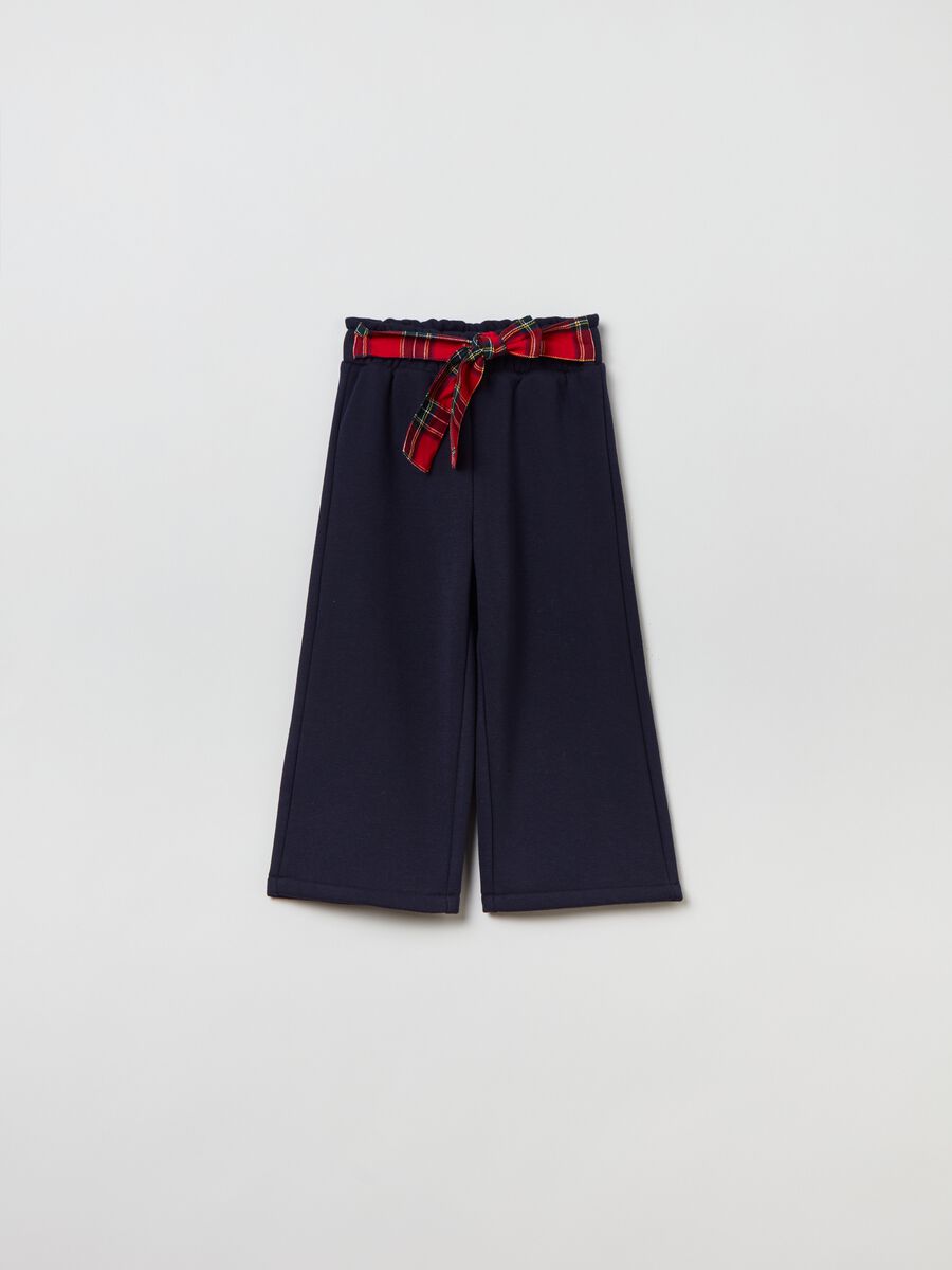 Pantaloni wide leg con fiocco tartan _0