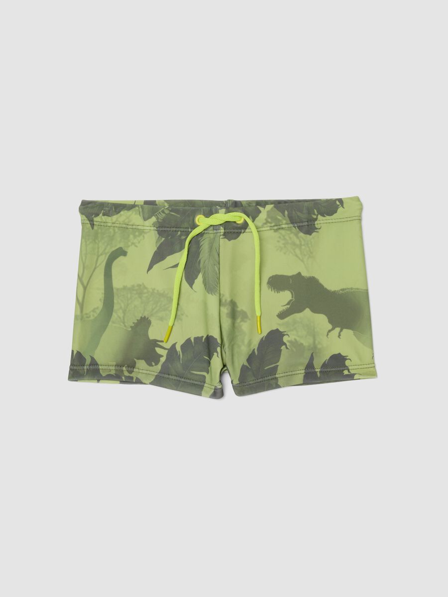 Green dinosaur-print stretch swim trunks_0