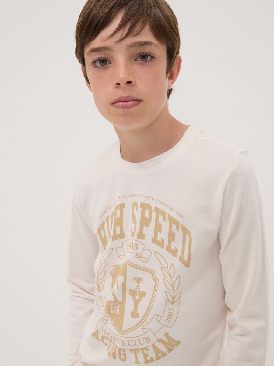 White organic cotton T-shirt with varsity-style print_1