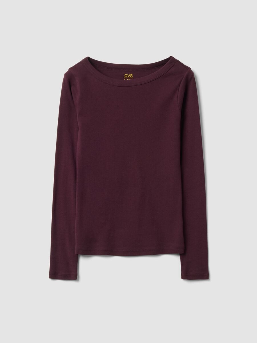 T-shirt viola in puro cotone con girocollo regular fit_4