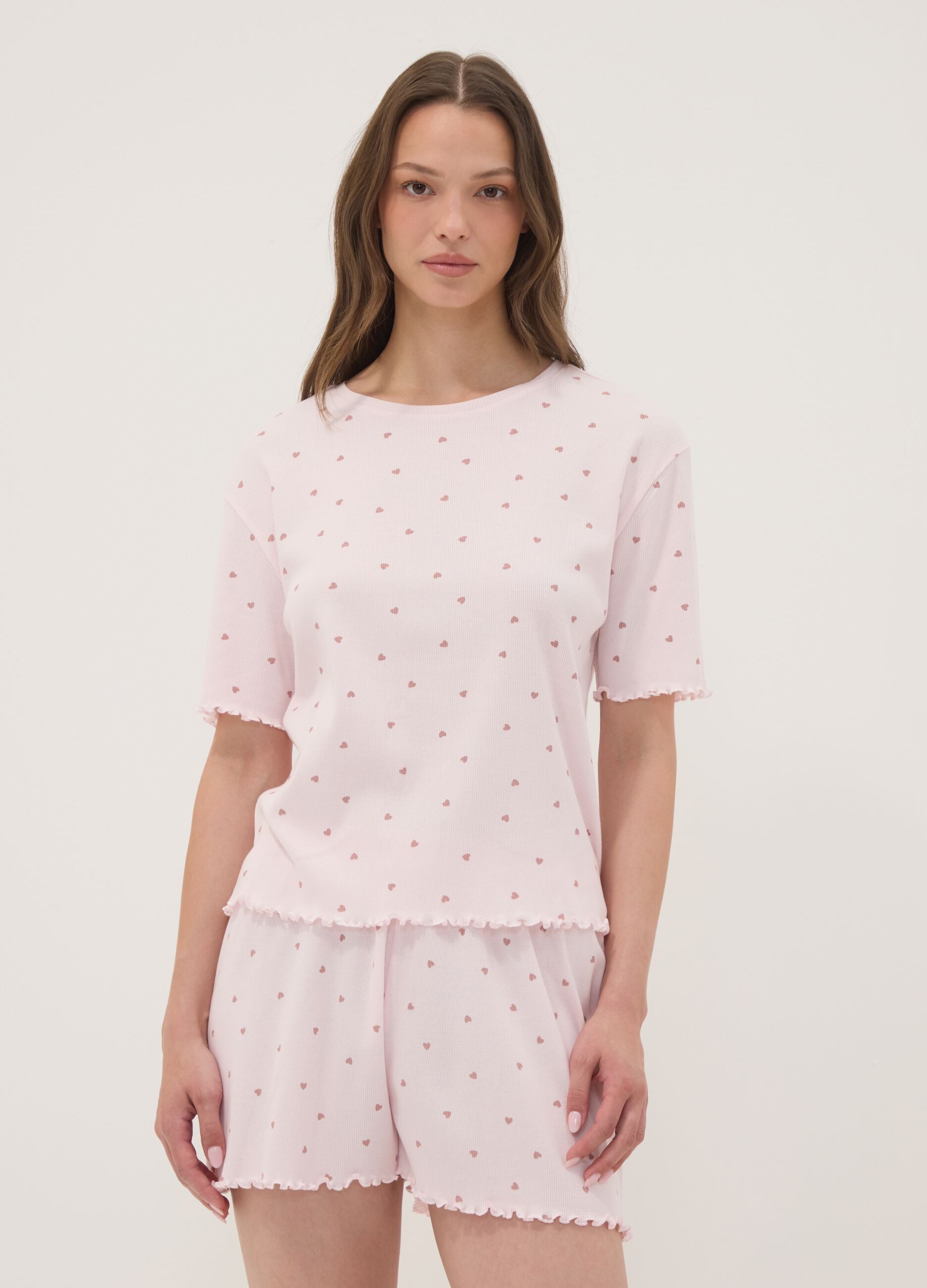 Pink organic cotton heart-print pyjamas