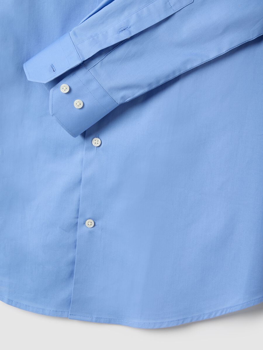 Blue stretch cotton regular fit shirt with classic collar_5