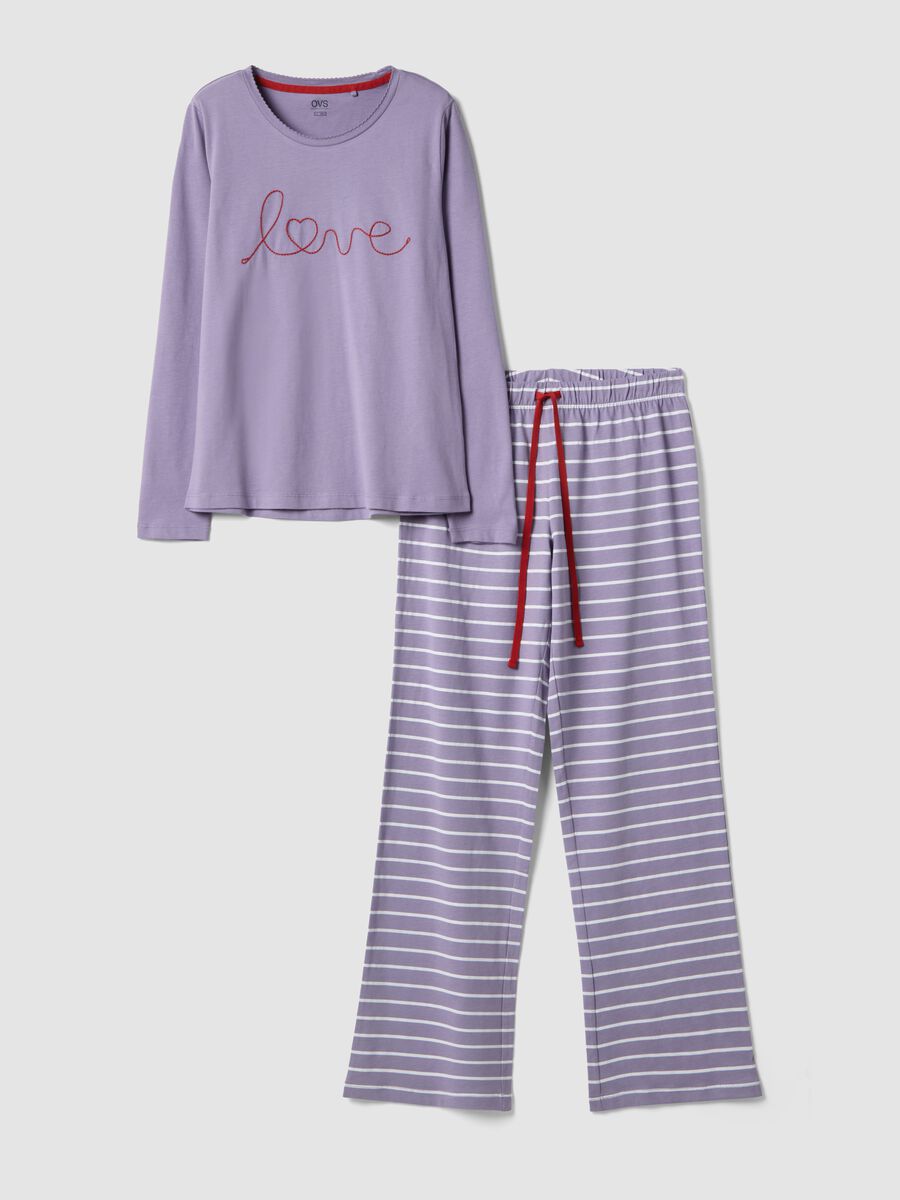 Purple striped pure cotton pyjamas with regular fit and embroidery_4
