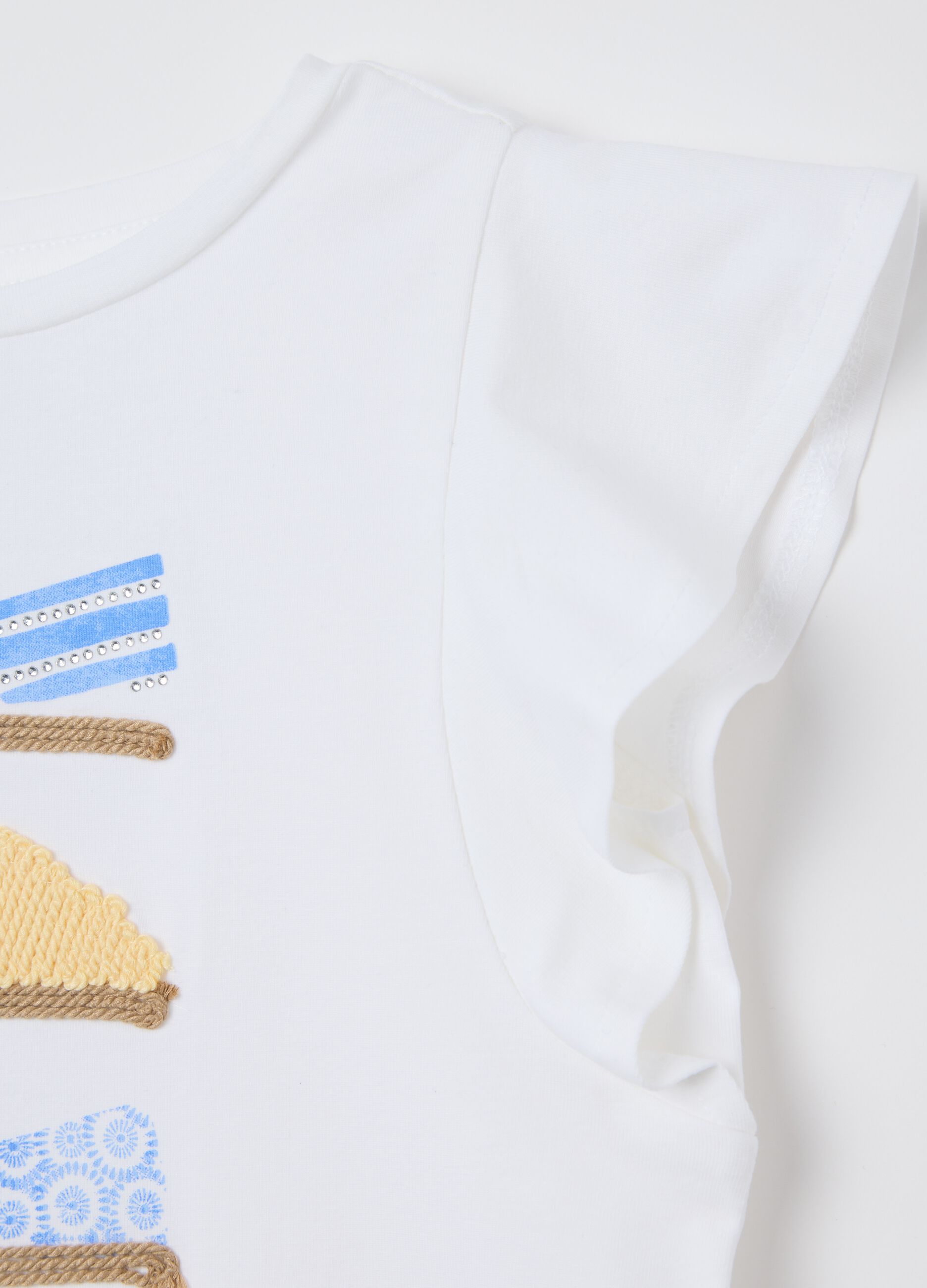 Girls’ regular-fit white T-shirt in stretch cotton