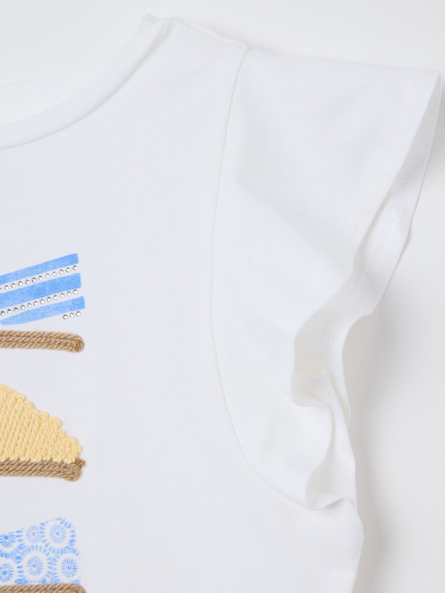 White T-shirt with shoe graphic in stretch cotton for OVS Kids_2