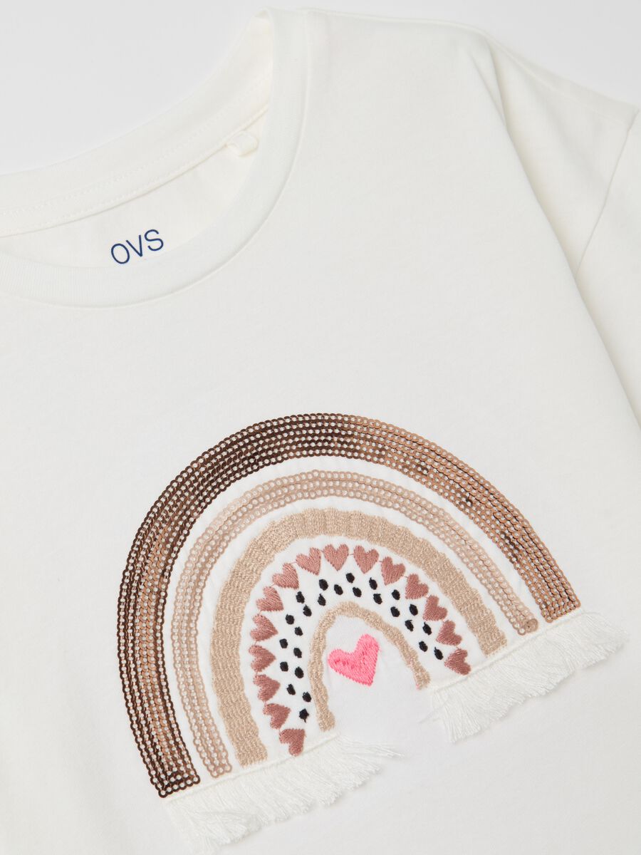 Cotton T-shirt with rainbow embroidery and sequins_2