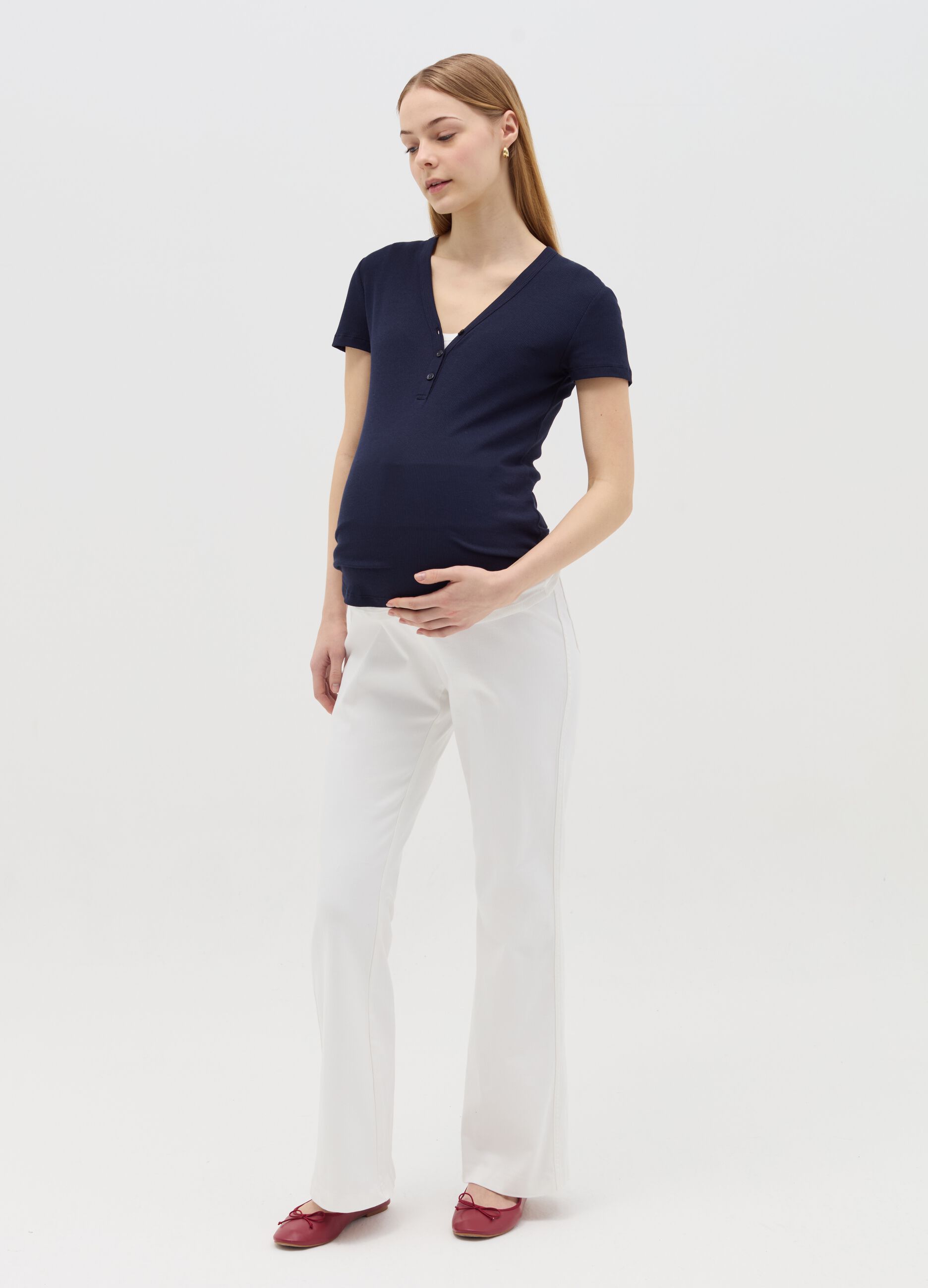 T-shirt premaman a costine scollo serafino