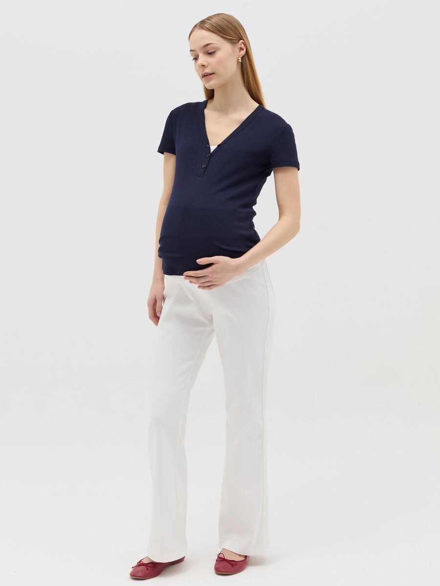 Ribbed maternity T-shirt with granddad neckline_0